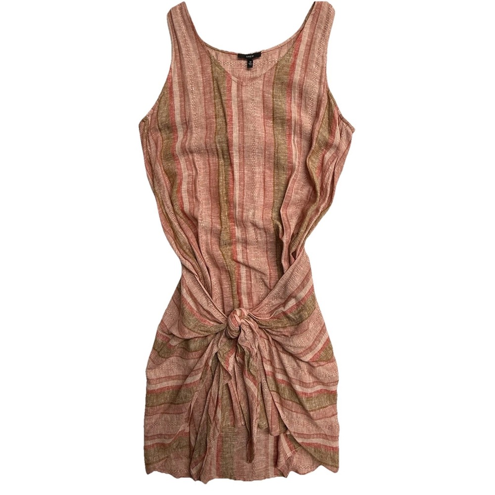 Drew Anthropologie Womens M Linen Blend Stripe Knot Front Sleeveless Dress‎